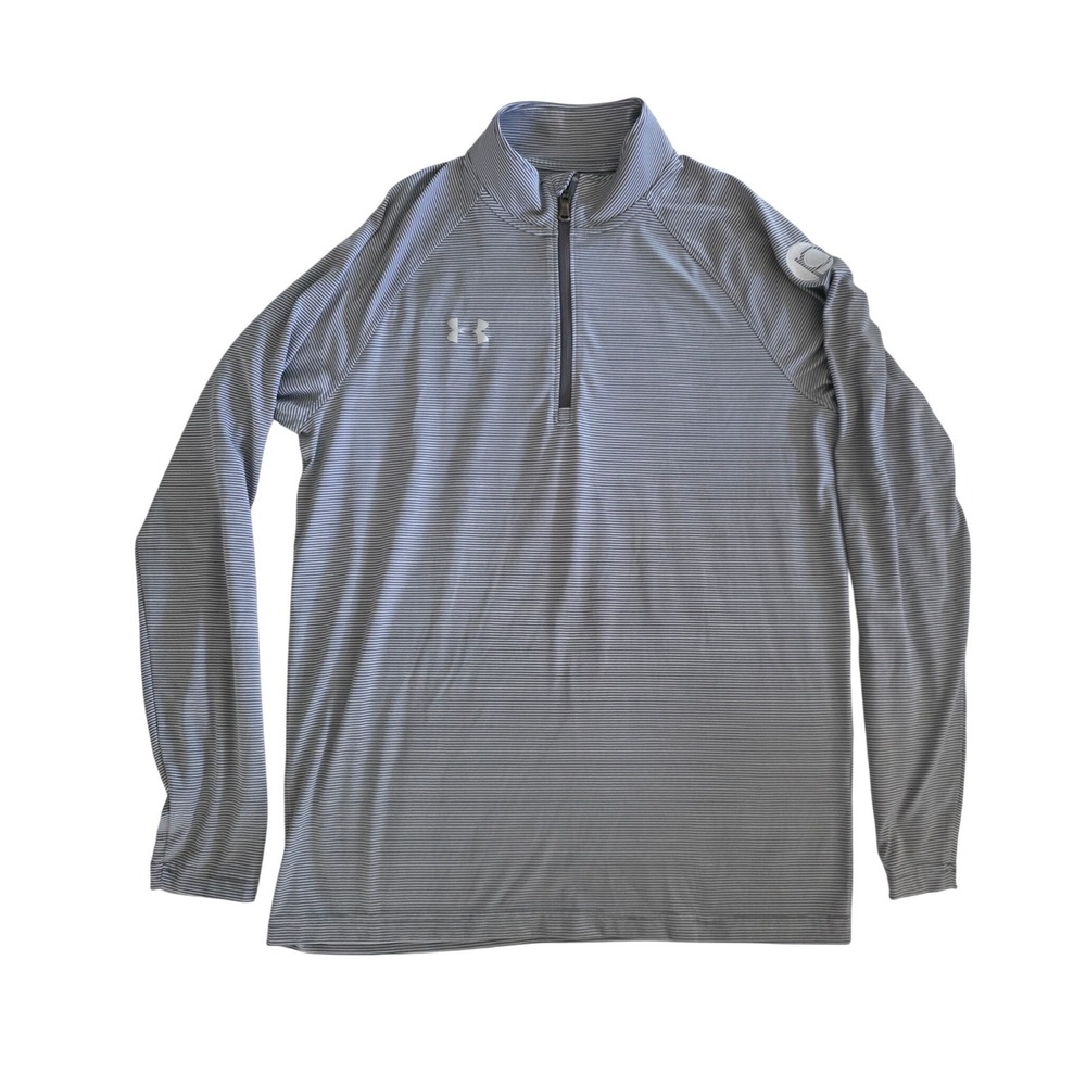Under Armour Mens‎ Grey Striped HeatGear 1/4 Zip Pullover Mock Neck Shirt XL